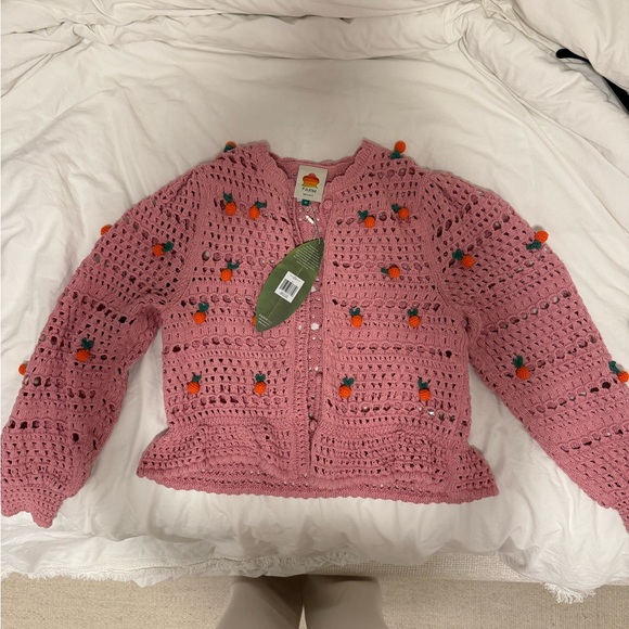 FARM Rio Pink and Orange Cardigan Sweater with Playful Embellishments - Picture 2 of 6